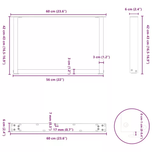  2 db U alakú dohányzóasztal láb fehér 60 x (42-43) cm acél dohányzóasztal láb