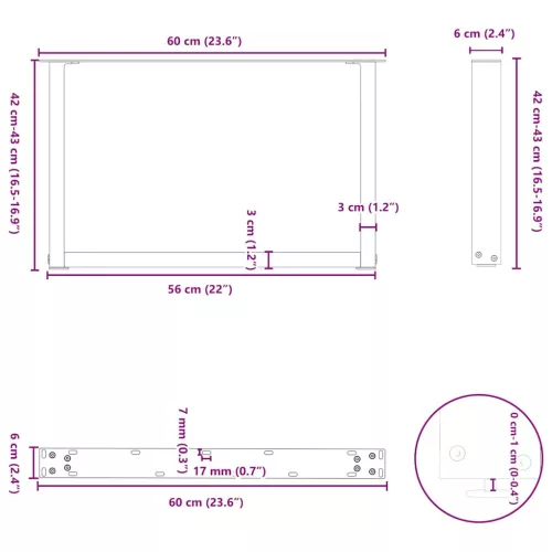  2 db antracitszürke, U alakú acél dohányzóasztal láb 60 x (42-43) cm