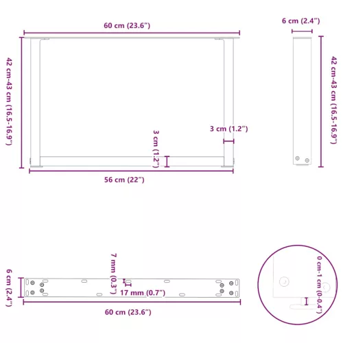  2 db U alakú natúr acél dohányzóasztal láb 60x(42-43) cm