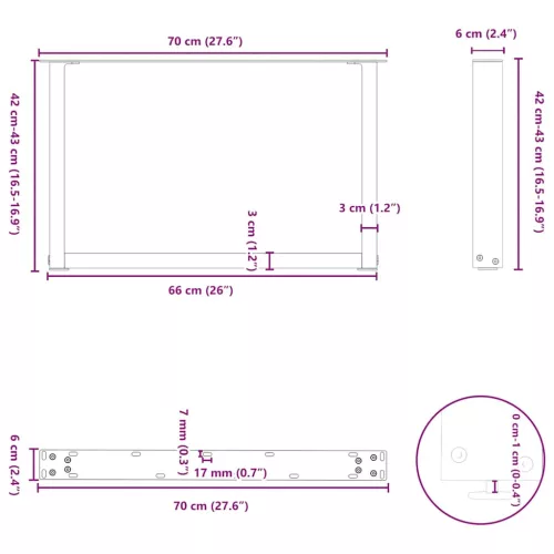  2 db U alakú natúr acél dohányzóasztal láb 70 x (42-43) cm