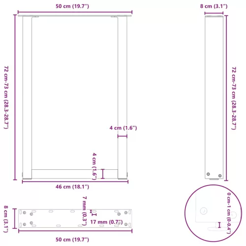  2 db U alakú étkezőasztal láb natúr acél 50x(72-73) cm