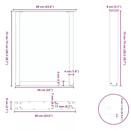  2 db U alakú étkezőasztal láb fehér 60 x (72-73) cm acél étkezőasztal láb