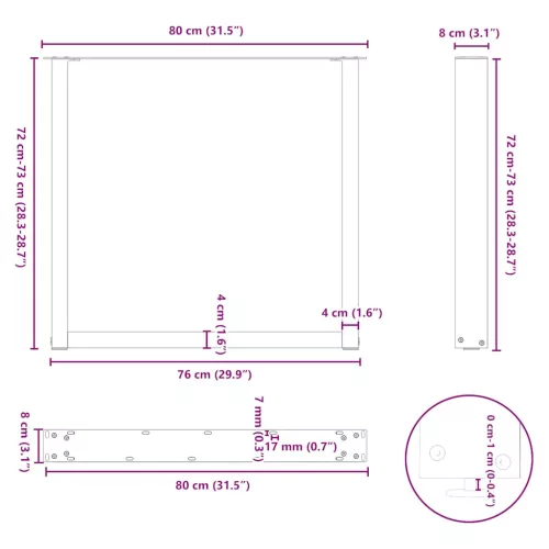  2 db U alakú étkezőasztal láb natúr acél 80x(72-73) cm