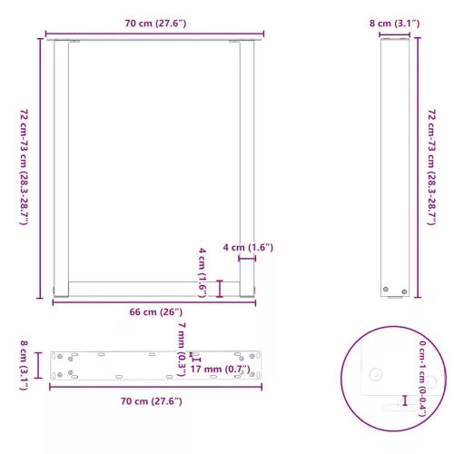  3 db U alakú étkezőasztal láb fehér 70 x (72-73) cm acél étkezőasztal láb