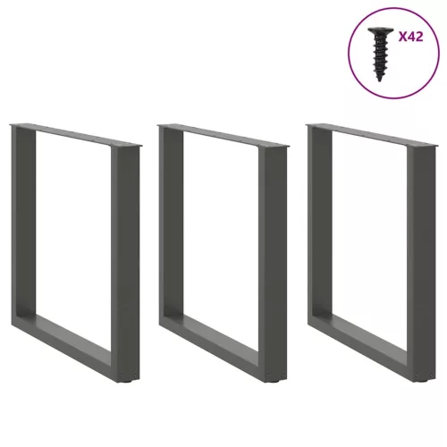  3 db antracitszürke, U alakú acél étkezőasztal láb 80 x (72-73) cm