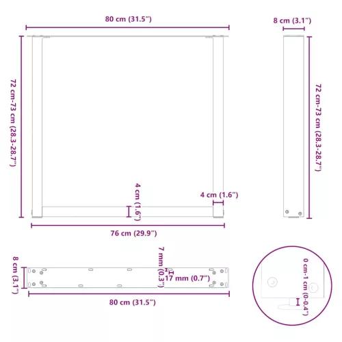  3 db U alakú étkezőasztal láb natúr acél 80x(72-73) cm