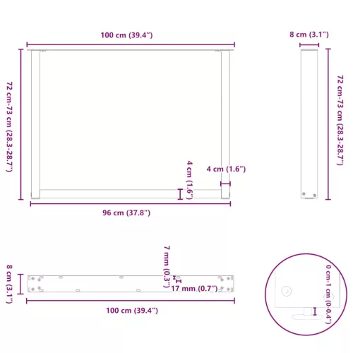  3 db U alakú étkezőasztal láb fehér 100 x (72-73) cm acél étkezőasztal láb