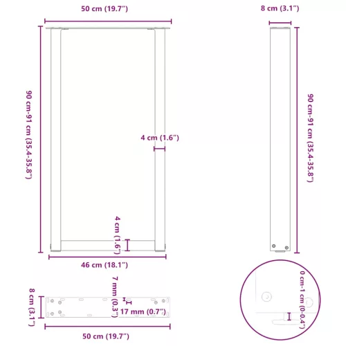  2 db fekete U-alakú acél bárasztalláb 50x(90-91) cm