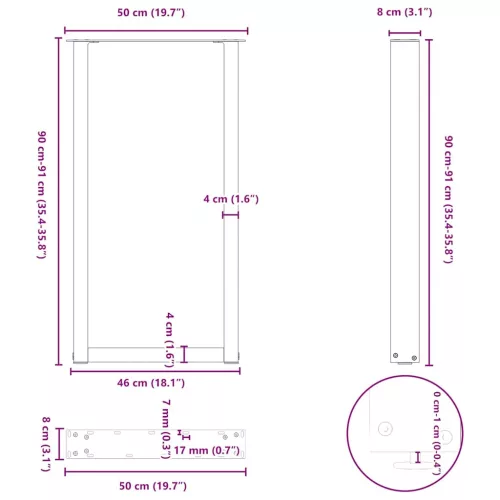  2 db U alakú bárasztalláb fehér 50x(90-91) cm acél