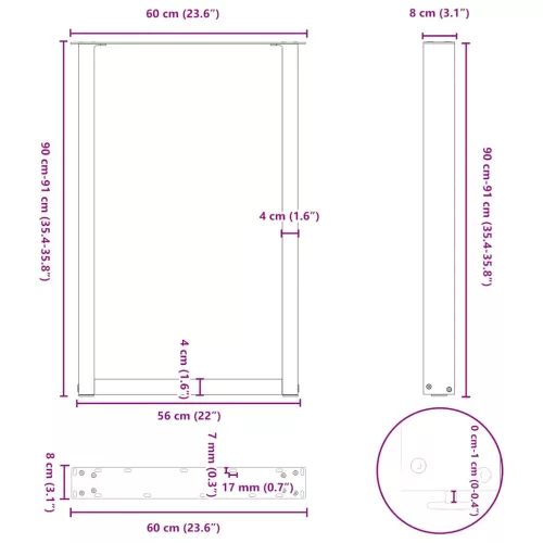  2 db U alakú bárasztalláb fehér 60x(90-91) cm acél