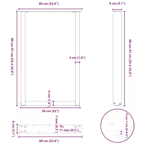  2 db antracitszürke, U alakú acél bárasztalláb 60x(90-91) cm