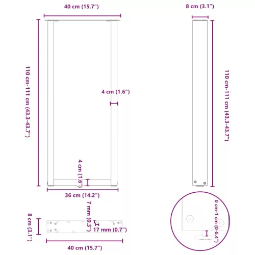  2 db U alakú bárasztalláb, fehér, 40 x (110-111) cm, acél