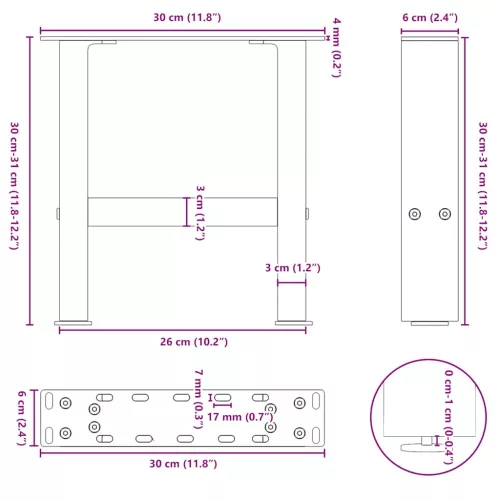  2 db fehér dohányzóasztal láb 30 x (30-31) cm acél