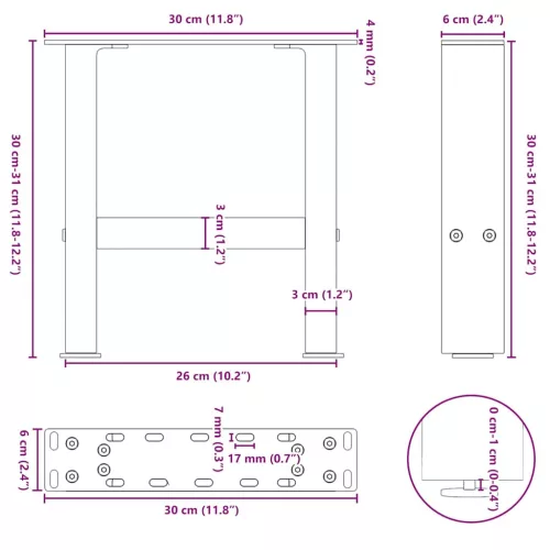  2 db antracitszürke acél dohányzóasztal láb 30x(30-31) cm