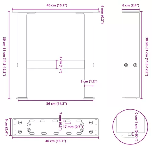  2 db fekete acél dohányzóasztal láb 40 x (30-31) cm