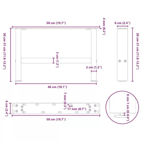  2 db fekete acél dohányzóasztal láb 50 x (30-31) cm