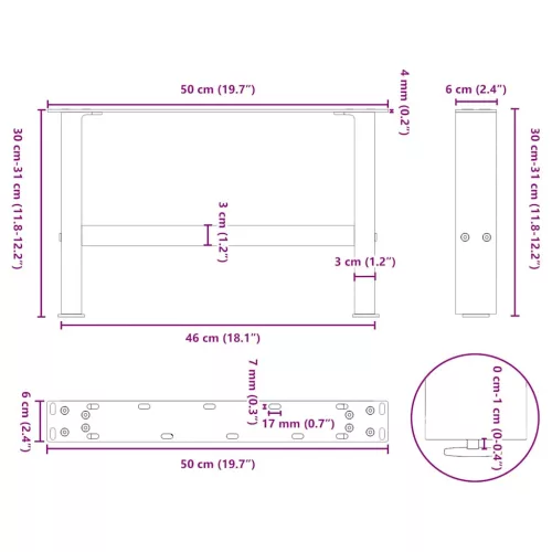  2 db fehér dohányzóasztal láb 50 x (30-31) cm acél