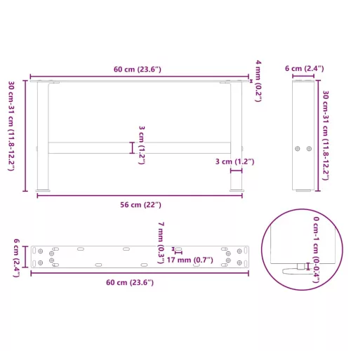  2 db fekete acél dohányzóasztal láb 60 x (30-31) cm
