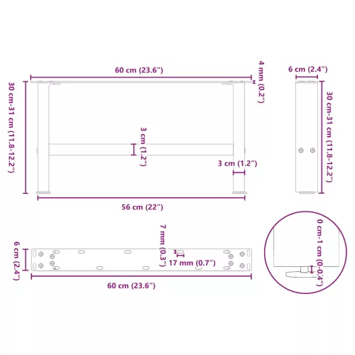  2 db fehér dohányzóasztal láb 60 x (30-31) cm acél