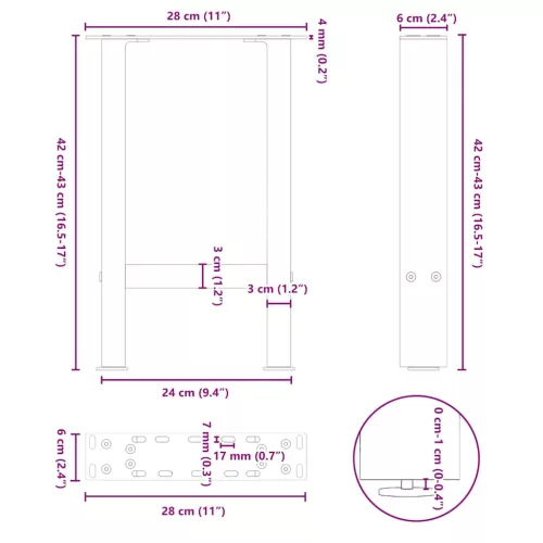  2 db fekete acél dohányzóasztal láb 28 x (42-43) cm
