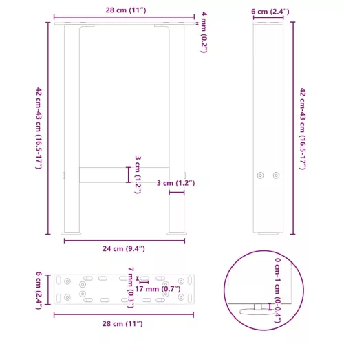  2 db antracitszürke acél dohányzóasztal láb 28 x (42-43) cm