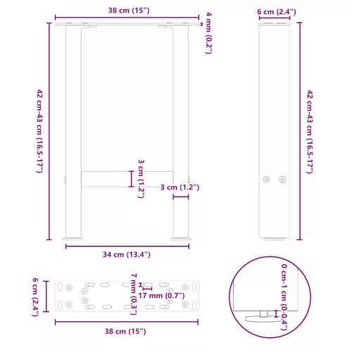  2 db fekete acél dohányzóasztal láb 38 x (42-43) cm