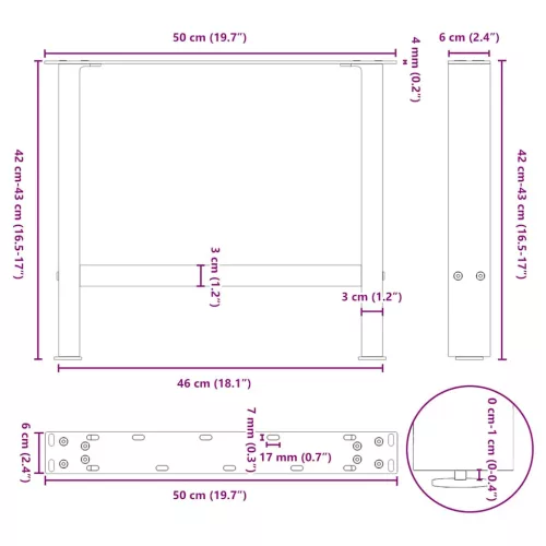  2 db fehér dohányzóasztal láb 50 x (42-43) cm acél