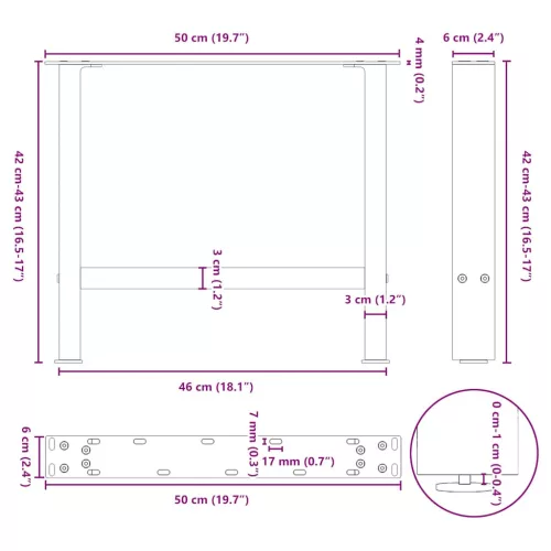  2 db natúr acél dohányzóasztal láb 50 x (42-43) cm acél
