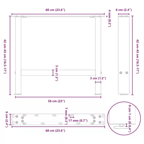  2 db fehér dohányzóasztal láb 60 x (42-43) cm acél