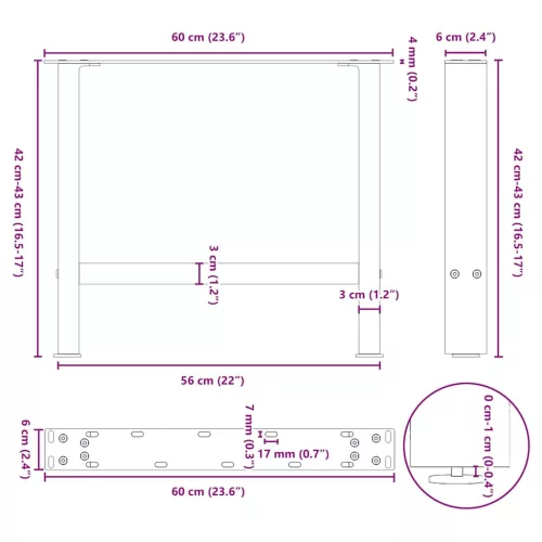  2 db natúr acél dohányzóasztal láb 60 x (42-43) cm acél