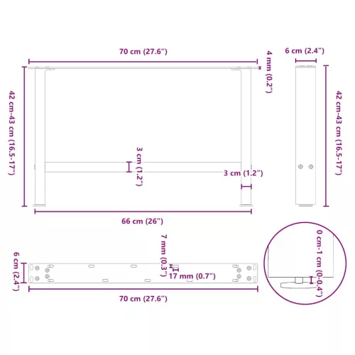  2 db antracitszürke acél dohányzóasztal láb 70 x (42-43) cm