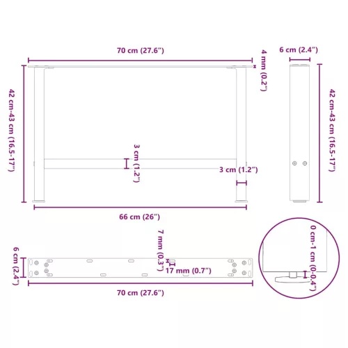  2 db natúr acél dohányzóasztal láb 70 x (42-43) cm acél