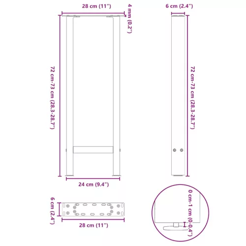  2 db fehér acél konzolasztal láb 28 x (72-73) cm