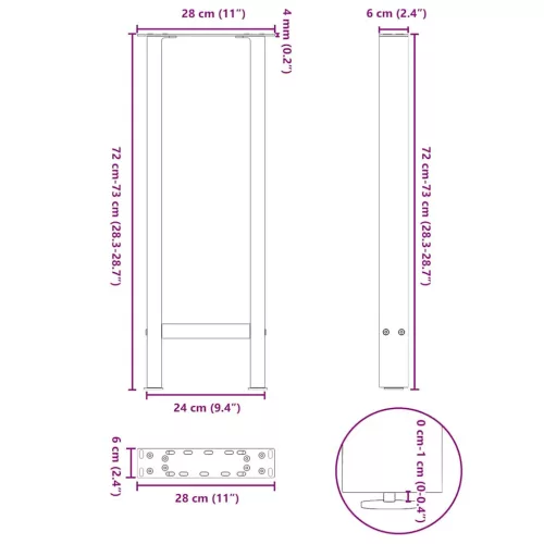  2 db antracitszürke acél konzolasztal láb 28 x (72-73) cm