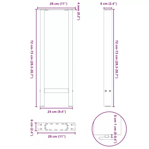  2 db natúr acél konzolasztal láb 28 x (72-73) cm acél