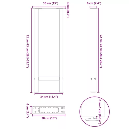  2 db fehér acél konzolasztal láb 38x(72-73) cm