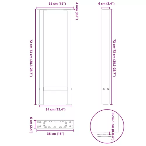  2 db natúr acél konzolasztal láb 38x(72-73) cm acél
