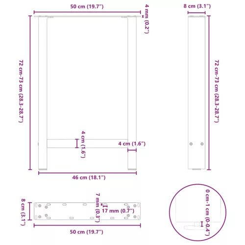  2 db fehér étkezőasztal láb 50 x (72-73) cm acél étkezőasztal láb