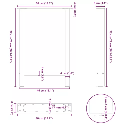 2 db natúr acél étkezőasztal láb 50x(72-73) cm acél