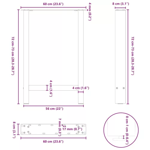  2 db fekete acél étkezőasztal láb 60 x (72-73) cm