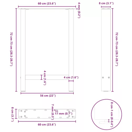  2 db antracitszürke acél étkezőasztalláb 60x(72-73) cm