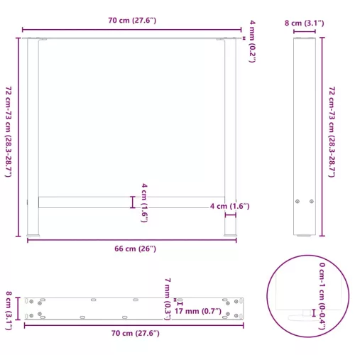  2 db fehér étkezőasztal láb 70 x (72-73) cm acél