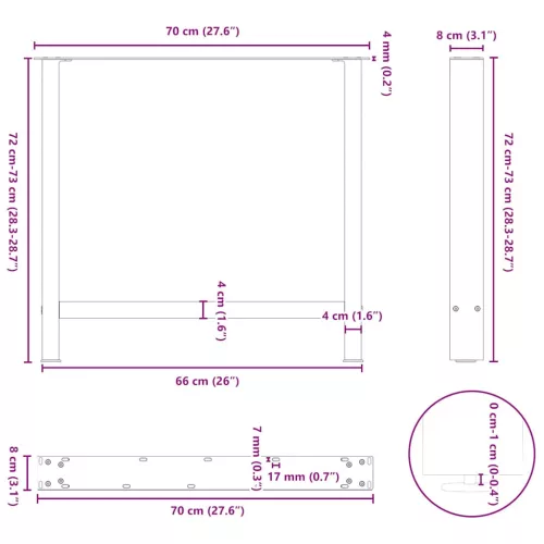  2 db antracitszürke acél étkezőasztalláb 70x(72-73) cm