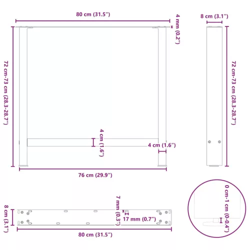 2 db fekete étkezőasztal láb 80 x (72-73) cm acél