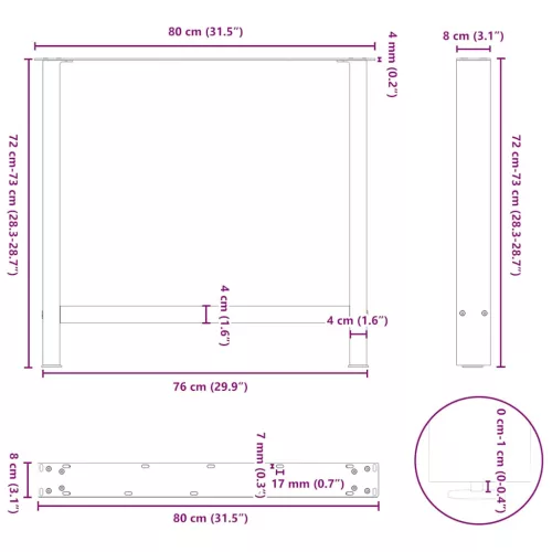  2 db natúr acél étkezőasztal láb 80x(72-73) cm acél
