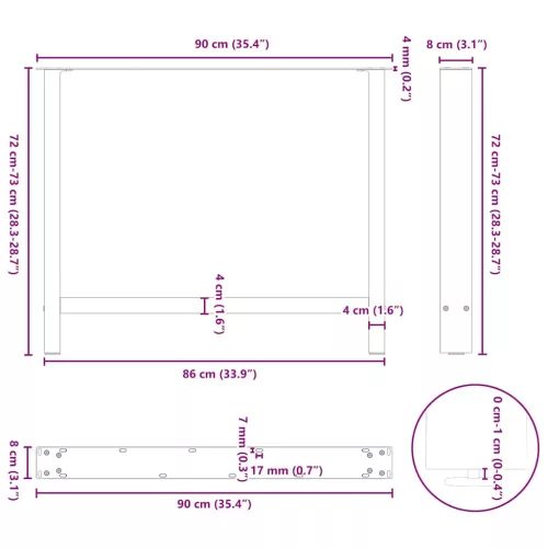  2 db fekete acél étkezőasztal láb 90 x (72-73) cm