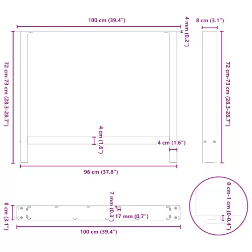  2 db fekete acél étkezőasztal láb 100 x (72-73) cm