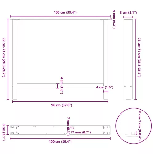  2 db fehér étkezőasztal láb 100 x (72-73) cm acél étkezőasztal láb