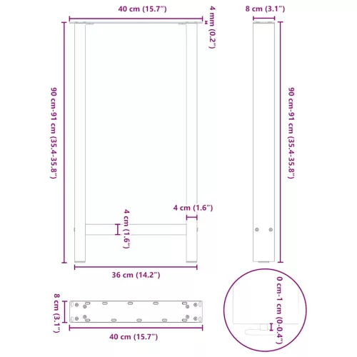  2 db natúr acél bárasztalláb 40x(90-91) cm