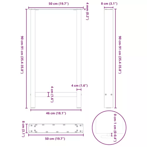  2 db natúr acél bárasztalláb 50x(90-91) cm